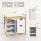Laundry Basket with 2 Pull-Out Bags, Bamboo Handles and Shelf, 70x36x70 cm, White