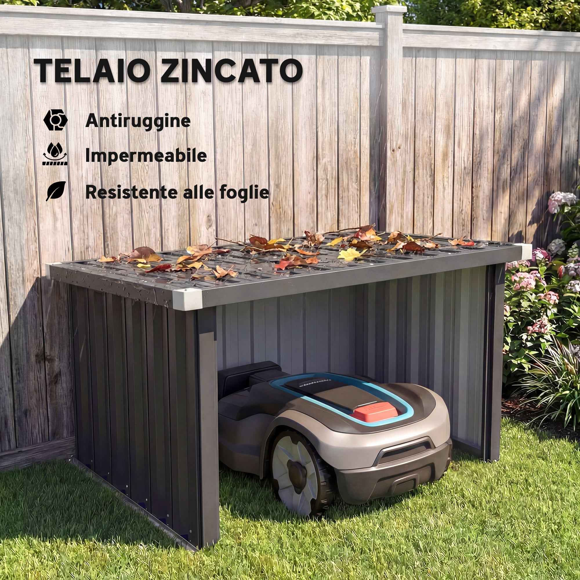 Outsunny Garage for Robot Lawn Mower with Sloped Steel Roof, 108x86x62.5 cm, Dark Grey