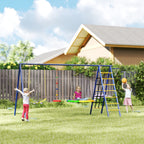 Children's Play Set 3-8 Years with 3 Swings, Rope Ladder and Basketball Hoop, in Steel, PE and PP, 3.5x1.8x2 m