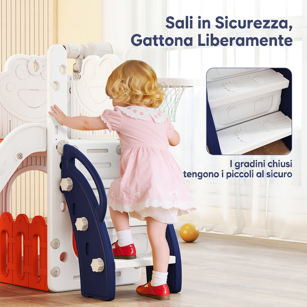 AIYAPLAY 5-in-1 Kids Slide Set with Basketball Hoop, Ladder, Telescope and Storage Containers, Ages 1-3 Years, Dark Blue