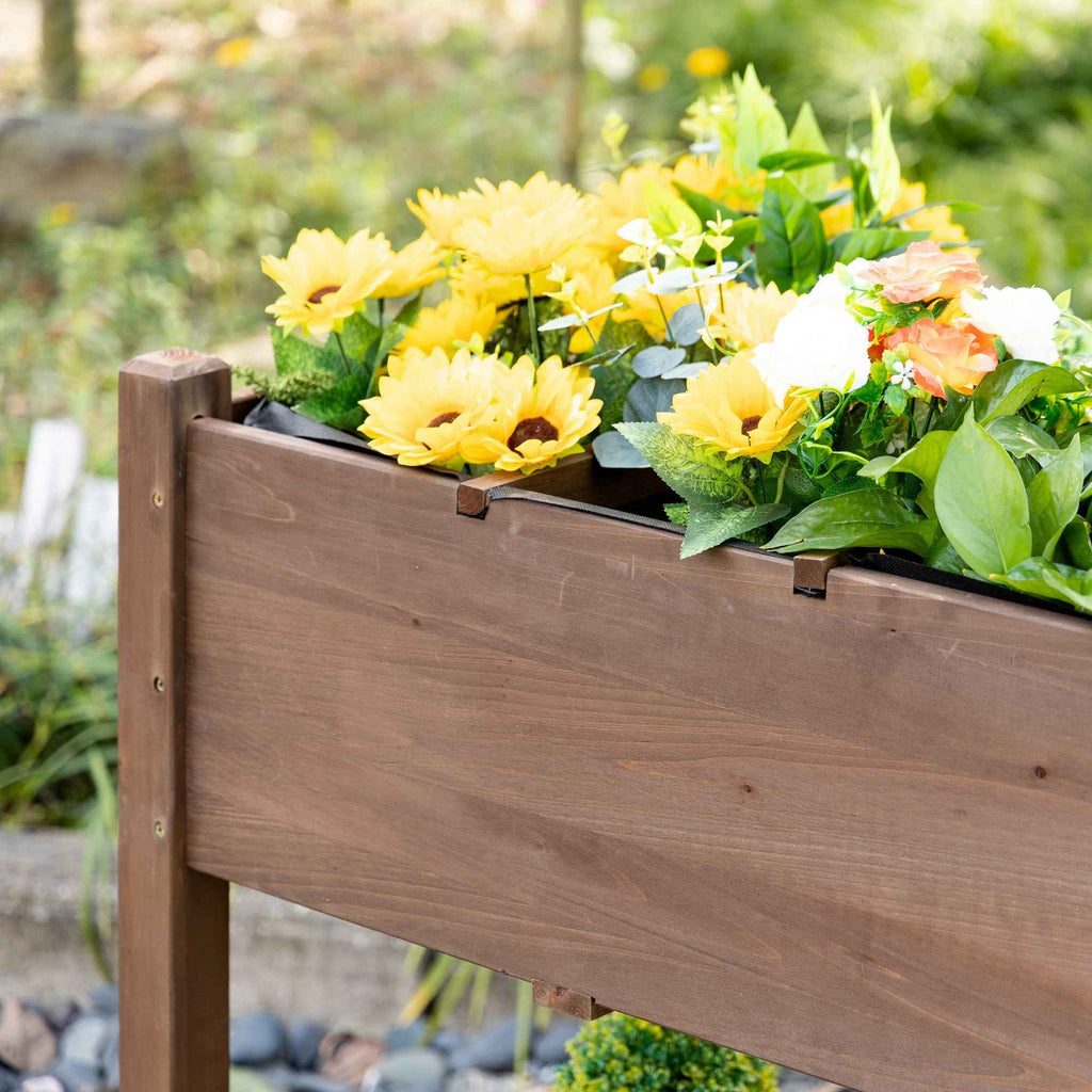 Outsunny 8-Pot Outdoor Planter with Side and Bottom Shelf, Fir Wood, 123x54x87 cm