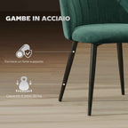 HOMCOM Set of 2 Velvet Shell-Back Dining Chairs, 52 x 55 x 79 cm, Dark Green