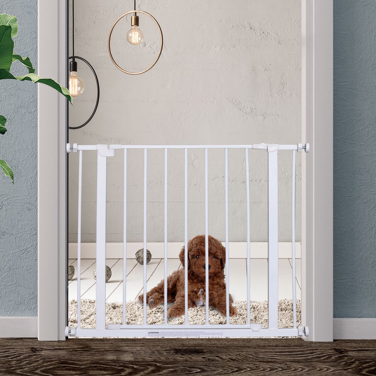 Expandable Pet Safety Gate Easy Installation with Pressure Mounts Heavy Duty Steel with a Powder Coated Finish White 76x76-82cm