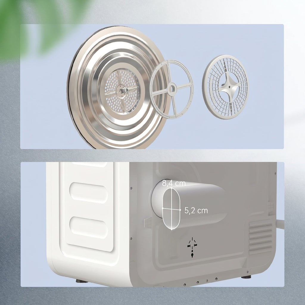 HOMCOM Mini Portable Dryer 4 kg, 5 Programs, 800W, Up to 60℃, Timer, Stainless Steel Drum, for Home, White