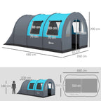 Outsunny Waterproof 5-Person Camping Tent with Night and Day Area, in Polyester, 480x260x200 cm, Gray and Blue - Borgè