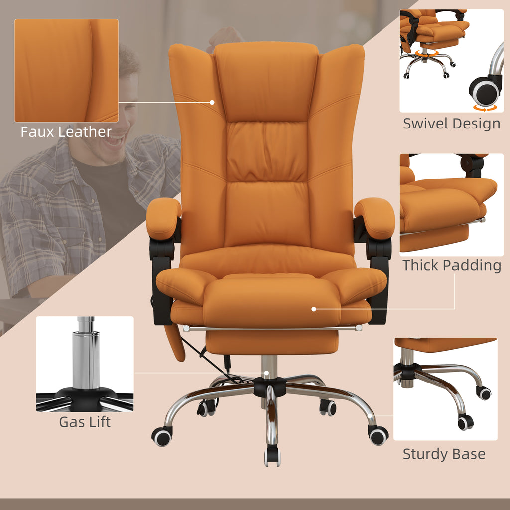 View of the massacle and heated office armchair, reclining with footrests, fake light brown leather - Borgè