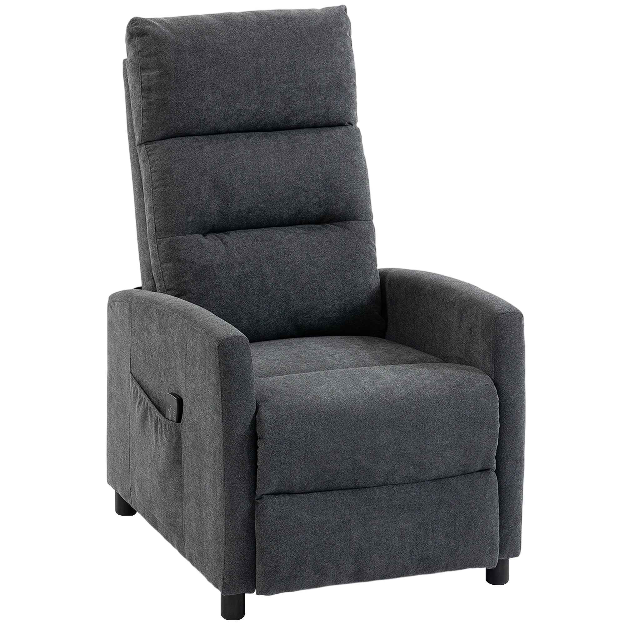 HOMCOM 160° Reclining Massage Chair with Footrest and Remote Control, 66x91x108 cm, Dark Grey Chenille