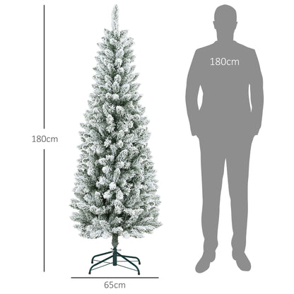 CHRISTMAS TREE - 180cm Christmas Tree with 479 Snowy Branches, Tall and Narrow Design with Folding Base, Green