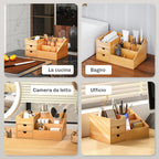 Bamboo Desk Organizer with 2 Drawers and 7 Compartments, 33x20.5x15.5 cm