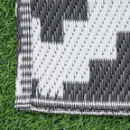 Reversible Geometric Pattern Outdoor Balcony and Terrace Rug, 2.74x1.82 m, Black and White