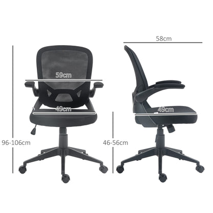 HOMCOM Ergonomic Office Chair with Adjustable Height, Folding Armrests and Mesh Fabric, Black - Borgè