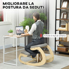 Ergonomic Kneeling Chair with Reclining Function, in Linen and Wood Effect Fabric, 55x85x55 cm, Light Grey