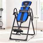 HOMCOM Folding Gravity Inversion Table with Adjustable Length (140-203cm) and Wheels, Black and Blue