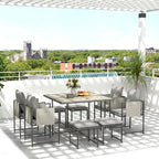 Garden Furniture Set with Dining Table, 4 Outdoor Chairs and 4 Footstools, Grey