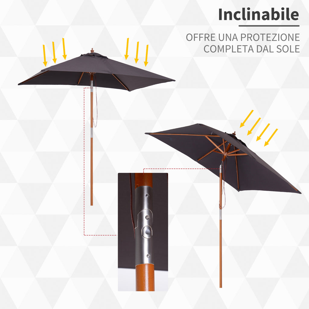 Outsunny 2x1.5m Tilting Garden Umbrella with 6 Ribs and Fir Wood Pole, Dark Grey
