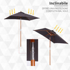 Outsunny 2x1.5m Tilting Garden Umbrella with 6 Ribs and Fir Wood Pole, Dark Grey