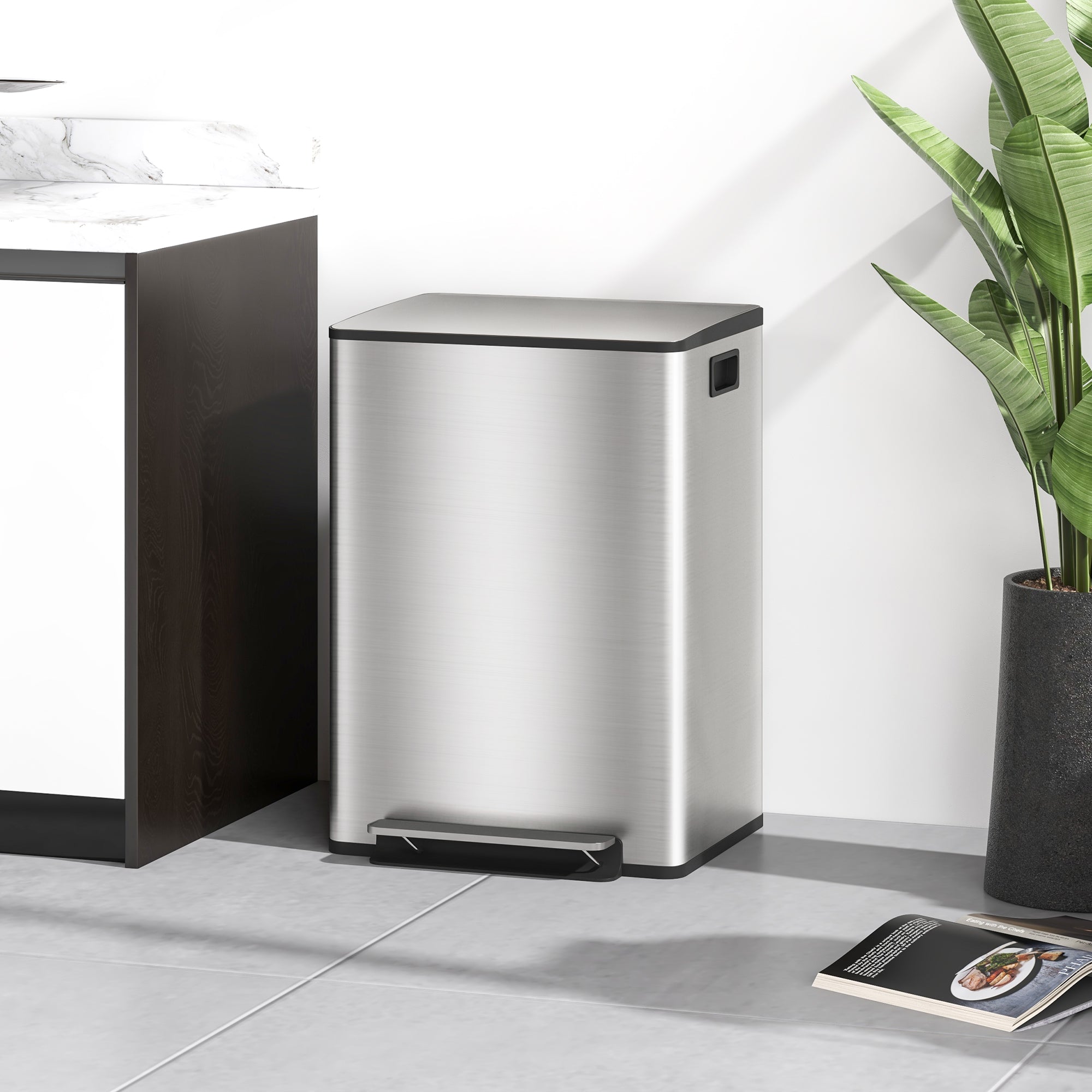 30L 2-Section Pedal Bin with Silent Lid, Stainless Steel and PP, 47.7x37. 5x66. 8 cm