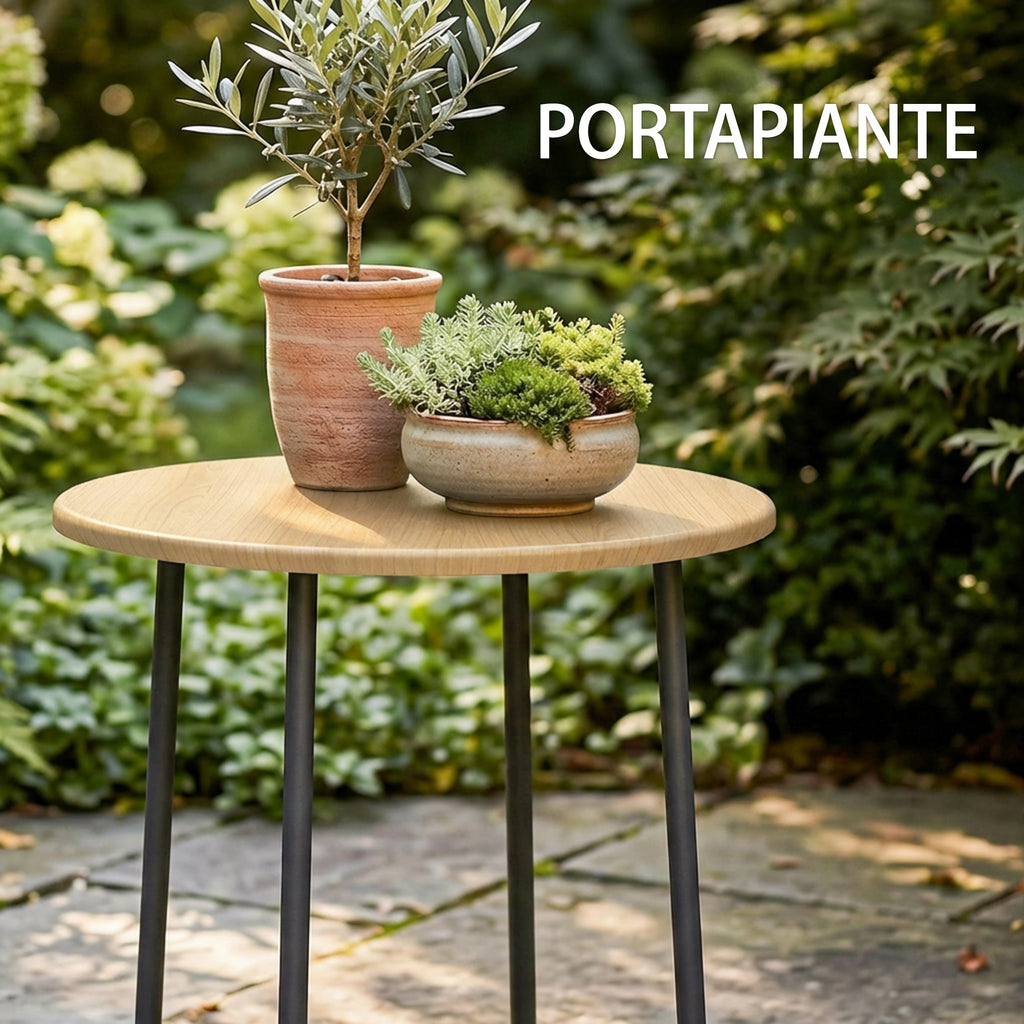 Outsunny Round Metal Garden Table, Ø48x51 cm, Natural Wood Effect
