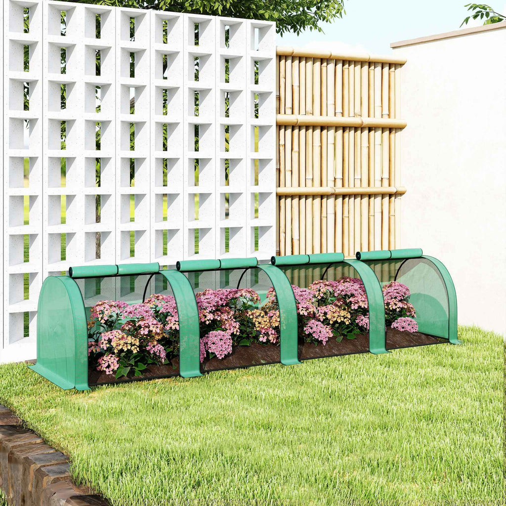 Outsunny Waterproof Anti-UV Steel and Plastic Tunnel Greenhouse with 4 Doors, 395x100x80 cm, Green