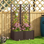 Raised Planter with Trellis for Climbing and 8 Drainage Holes in PP, 80x40x135 cm, Brown