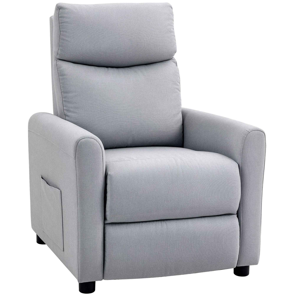 HOMCOM Reclining Chair 135° max in Linen Effect Fabric, Foam, Steel and Wood, 73x86x100 cm, Light Grey