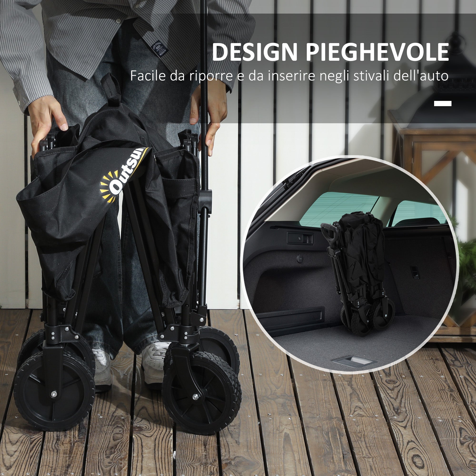 120L Folding Garden Trolley with Opening Panel, in Steel and Polyester, 90x48x62 cm, Black