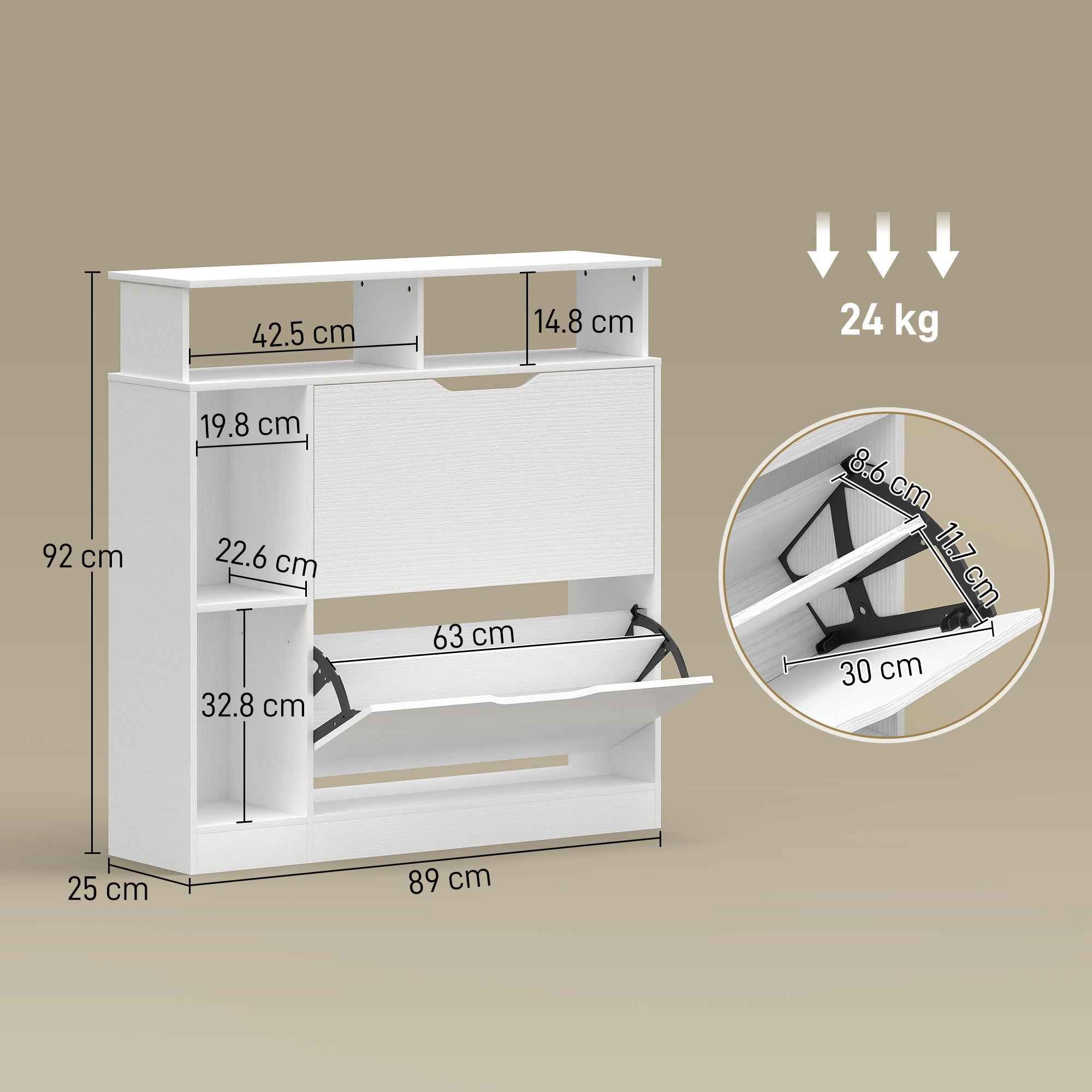 HOMCOM Narrow Shoe Rack with Adjustable Dividers, White