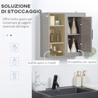 kleankin Bathroom Wall Unit with 3 Open Shelves and Chipboard Cabinet, 48x20x50cm, Gray - Borgè