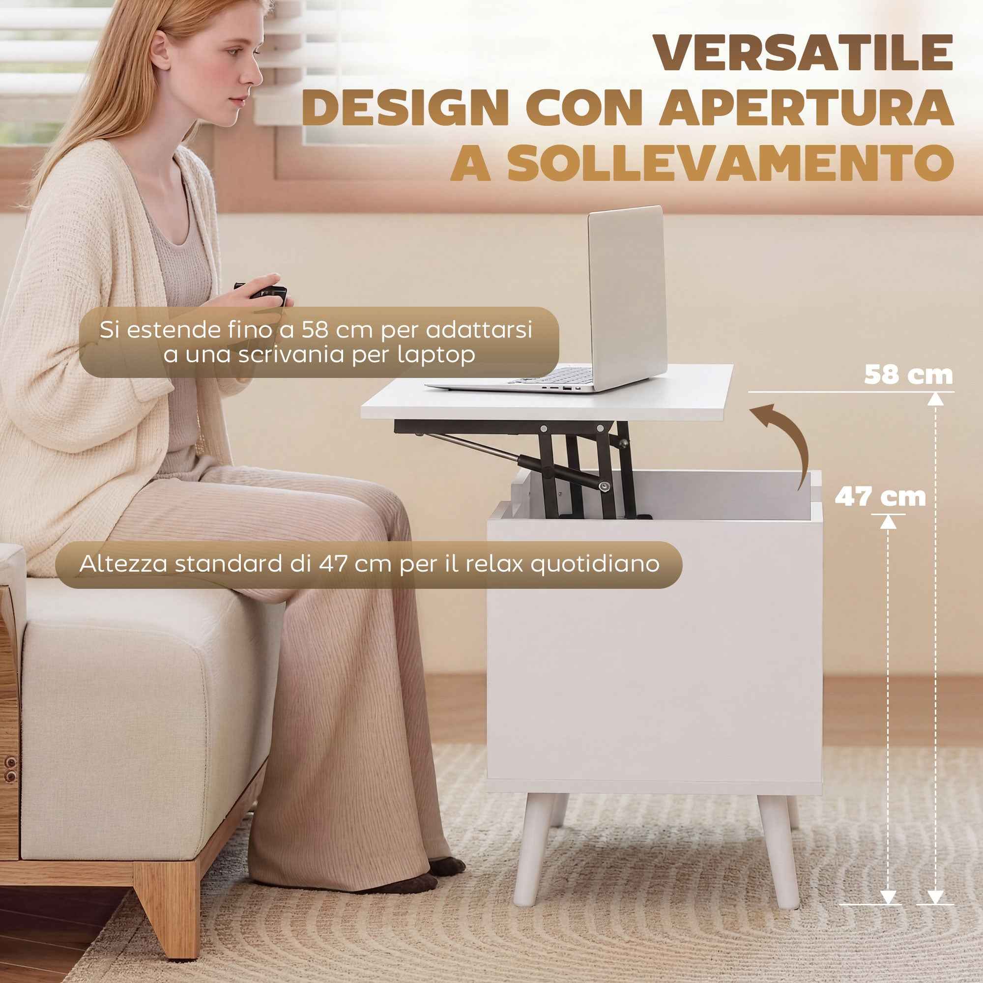 HOMCOM 75cm White Punched Coffee Table with Lift-Up Top and Hidden Storage
