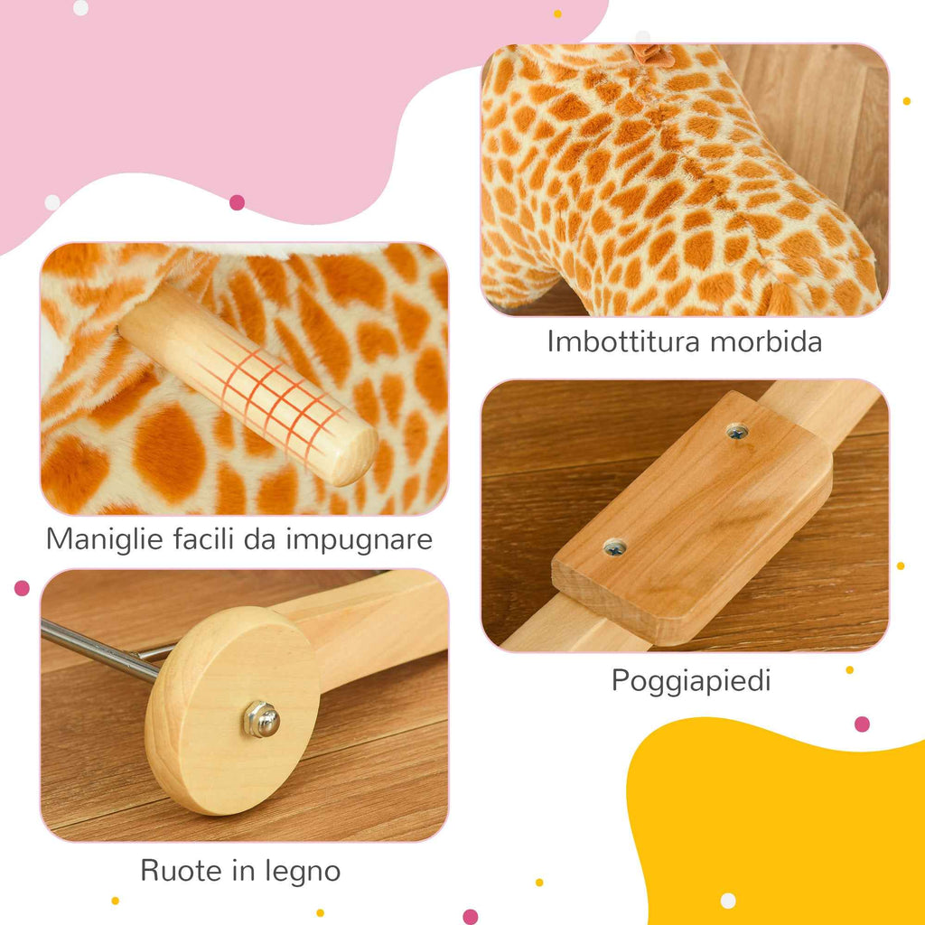 HOMCOM Giraffe Rocking Horse for Children Ages 3-6 with Wheels and Sounds, 63x38x63cm, Yellow
