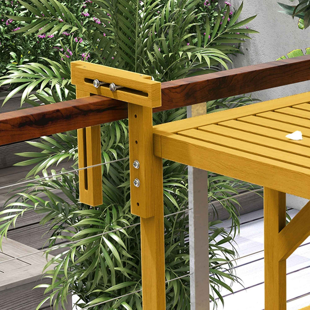Outsunny Folding and Adjustable Wooden Balcony Railing Table, Wood Color