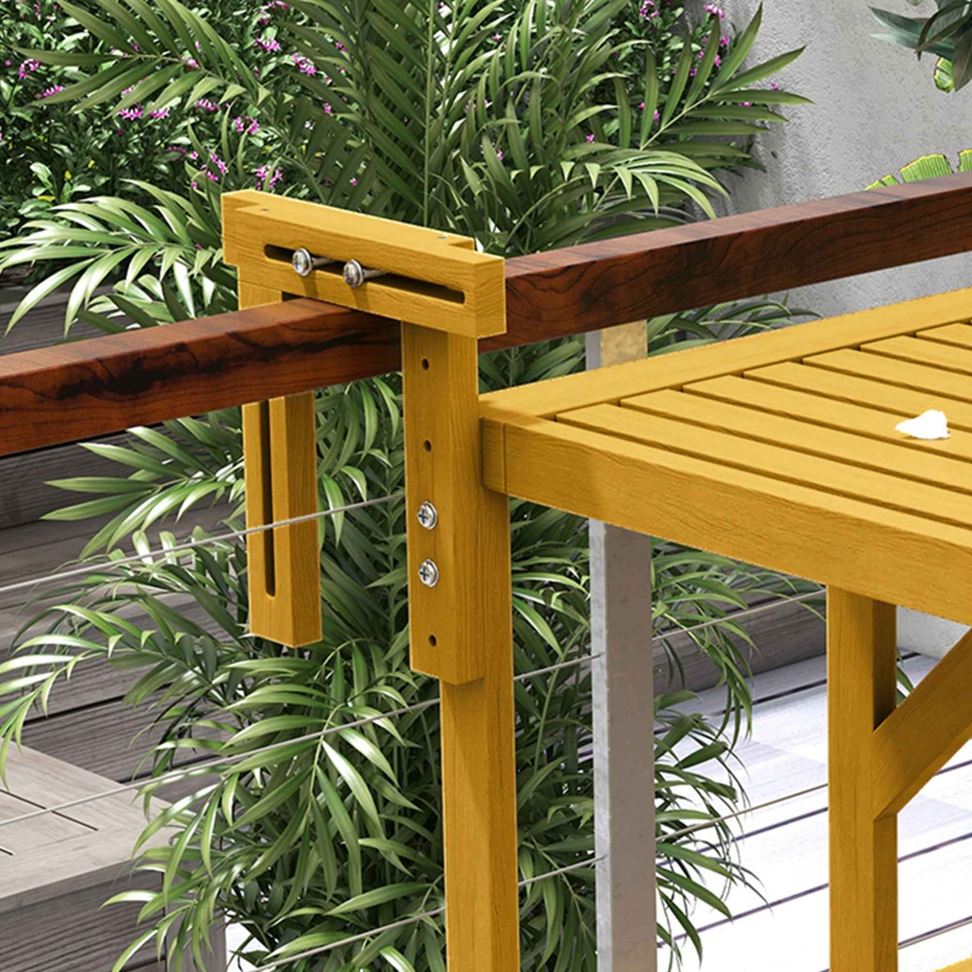 Outsunny Folding and Adjustable Wooden Balcony Railing Table, Wood Color