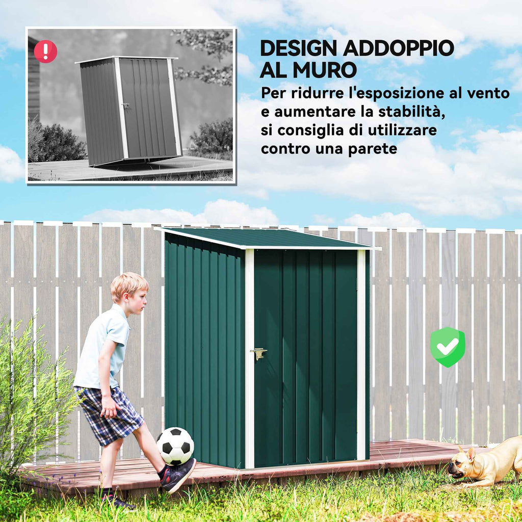 Outsunny Galvanized Steel Garden Shed with Hinged Door, 100x104x160 cm, Green