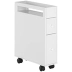 Space Saving Bathroom Cabinet with 4 Wheels, 2 Drawers and Open Shelf, 16x49.5x66cm, White