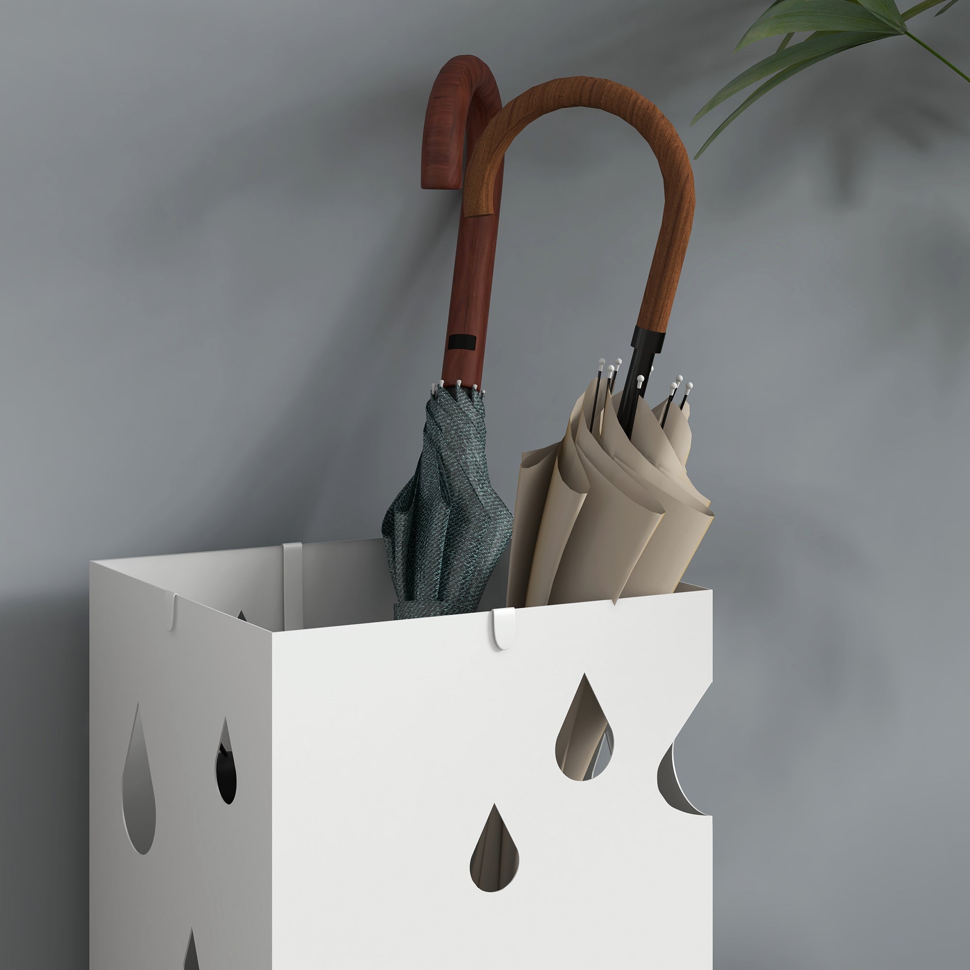 Metal Umbrella Stand with 4 Hooks and Drip Tray, 15.5x15. 5x41cm, White