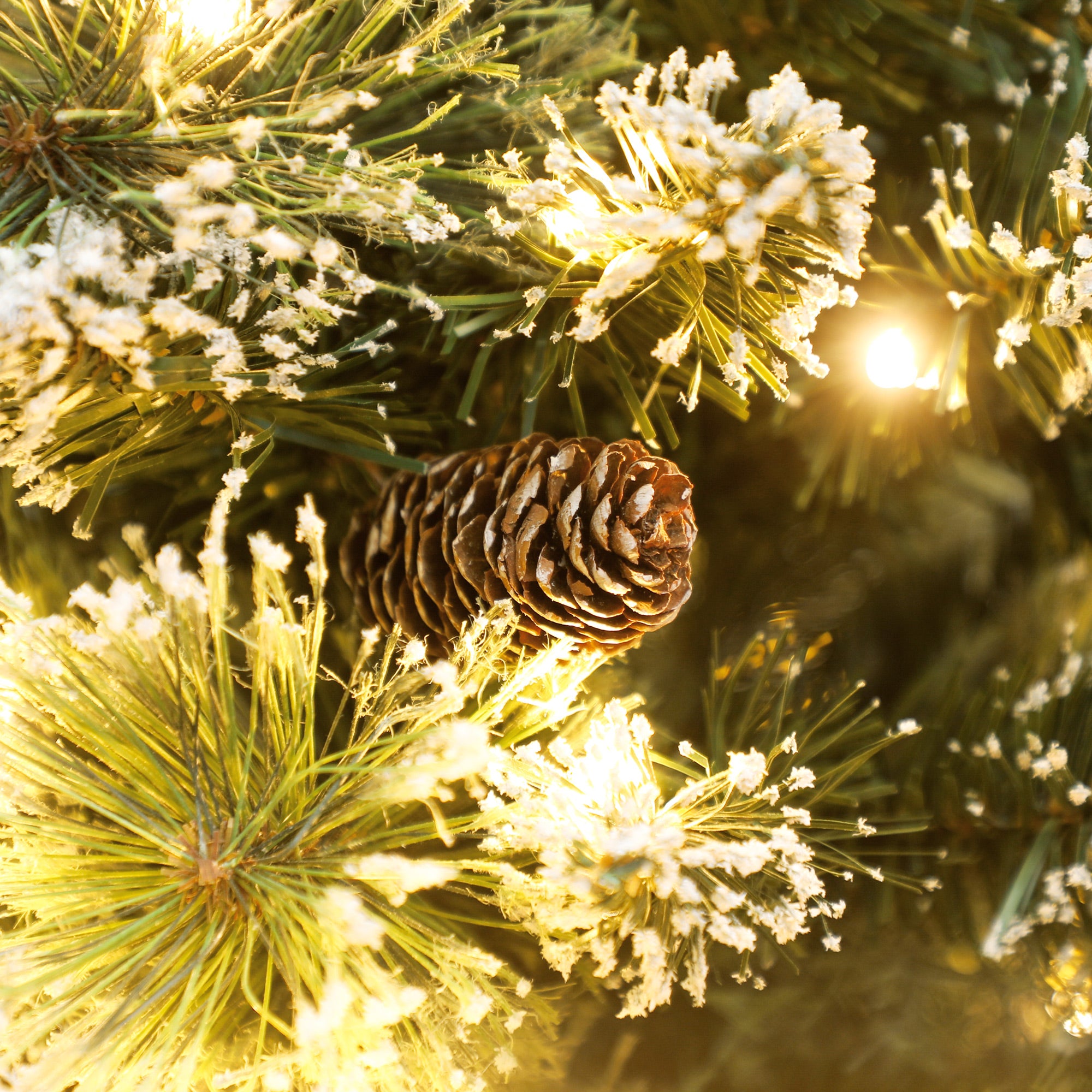 60cm Tall Small Christmas Tree with 35 White LED Lights, 64 Fireproof Branches with Pine Cones, Green