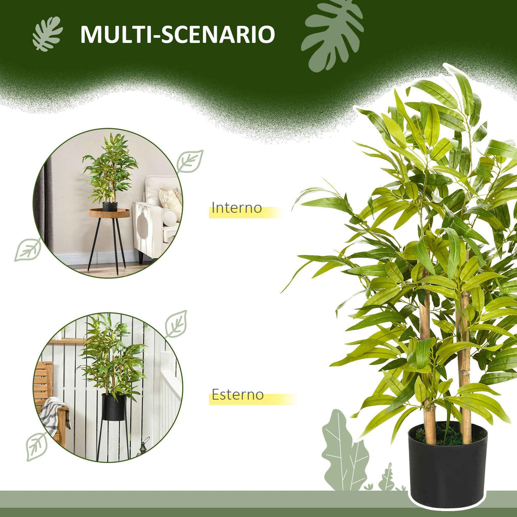 HOMCOM 60cm High Artificial Bamboo Plant in Green Polyester and PP with Cement Pot Ø15x12.5cm