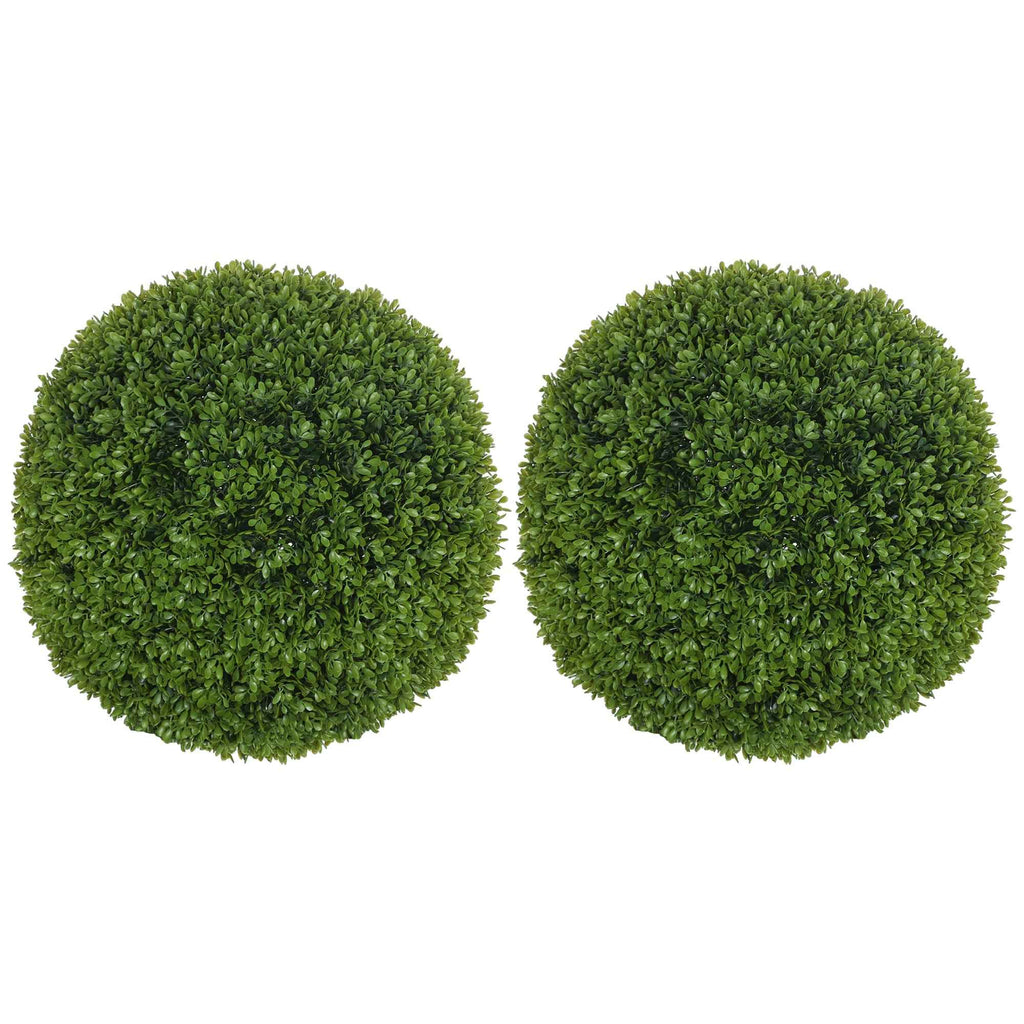 HOMCOM Set of 2 Artificial Boxwood Plants in PE, Ø40 cm, for Indoor and Outdoor Use, Green