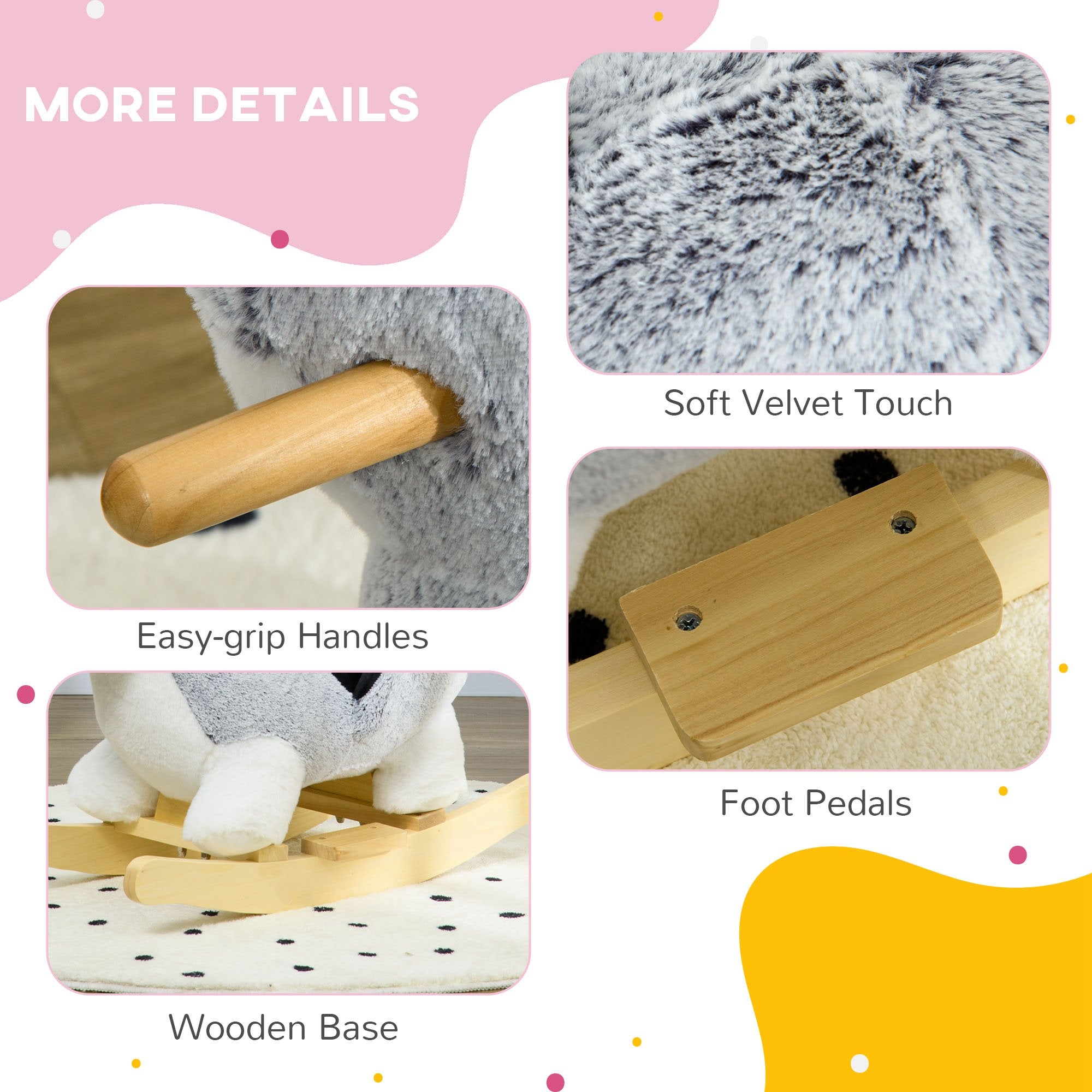 Homcom Dray horse in the shape of a husky dog ??for children from 18-36 months, 60x33x50cm, gray - Borgè