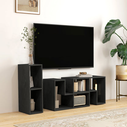 TV Unit 75" max Modular TV Stand with 2 L-Shaped Shelves and Rectangular Shelf, Wooden, 134-180x30.5x44 cm, Black