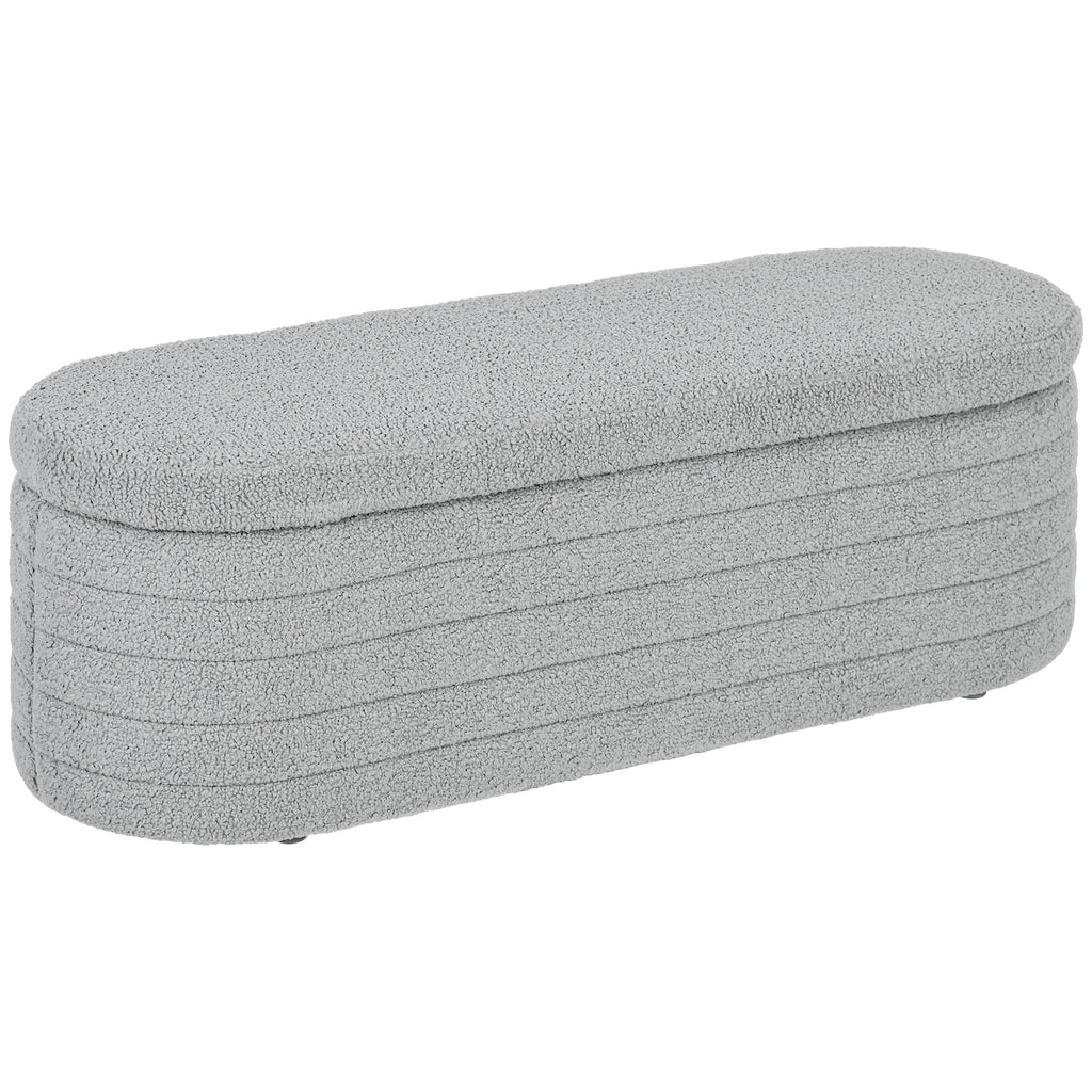Teddy Fabric Bed End Bench with Storage Compartment, 116x41x40.5cm, Light Grey