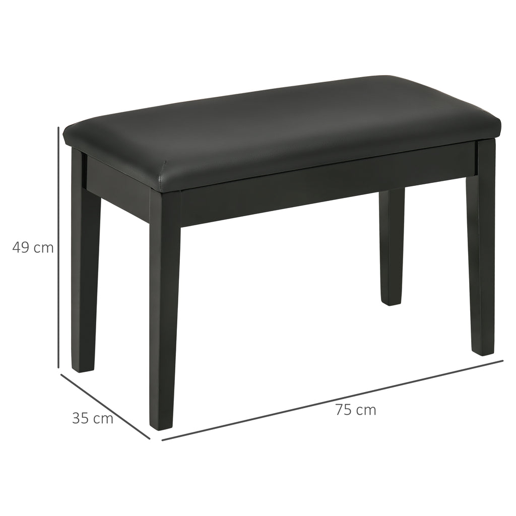 Piano Stool with Storage Compartment in Wood and PU Faux Leather, 75x35x49cm, Black