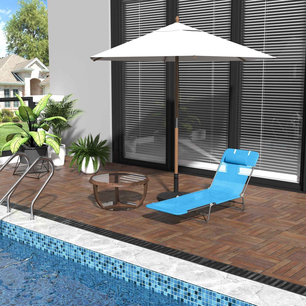 Outsunny Folding Sun Lounger with Reclining Backrest and Cushion, 182x56x24.5cm