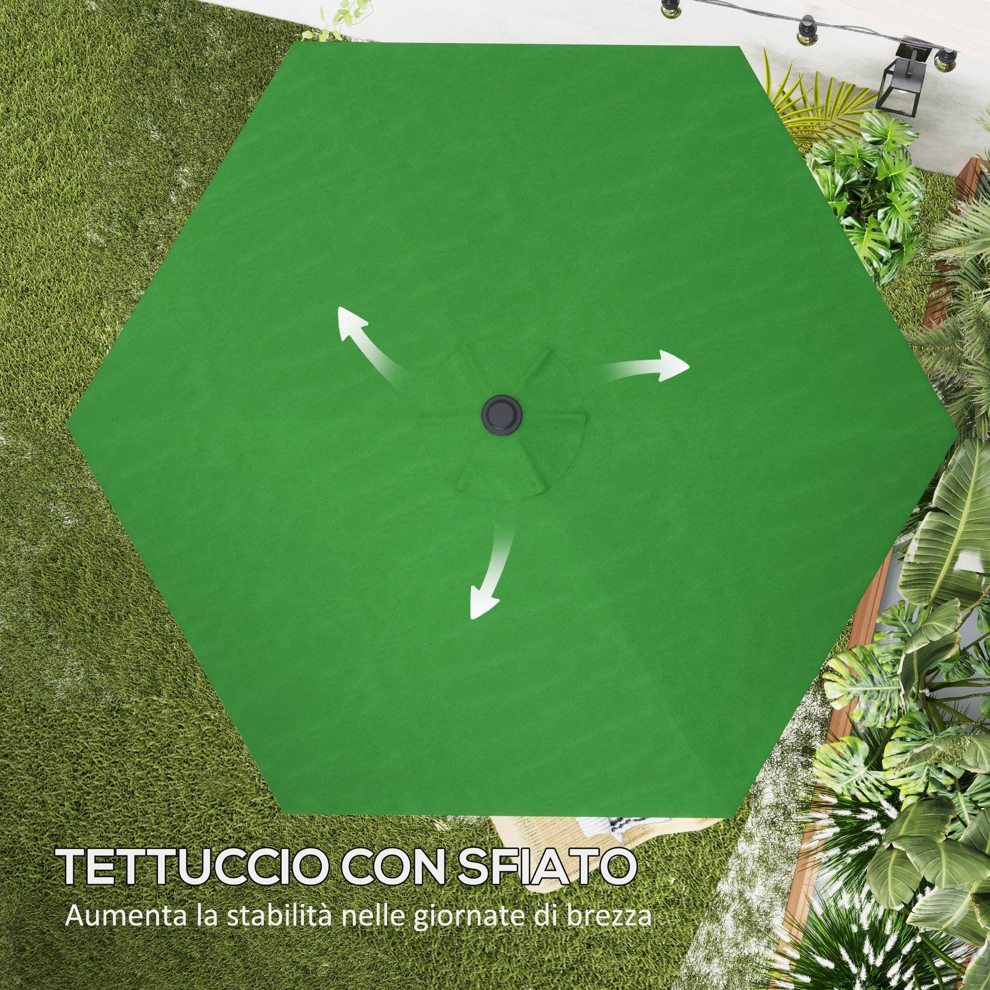 Replacement Canopy for Umbrella Ø3 m with Air Vents for Wooden and Steel Frames, Green