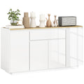 Modern Kitchen Sideboard with Drawer and 3 Cabinets with Adjustable Shelves, 140x40x75 cm, White
