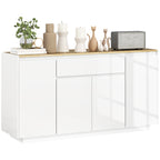 Modern Kitchen Sideboard with Drawer and 3 Cabinets with Adjustable Shelves, 140x40x75 cm, White