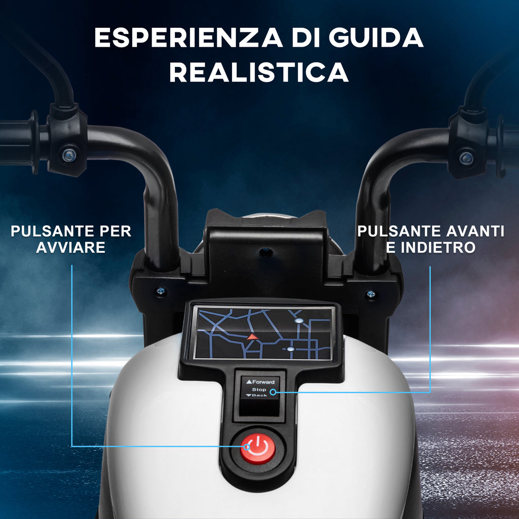 Electric Motorcycle for Children 18-36 Months with Training Wheels and Headlight, 76x42x57 cm, White and Black