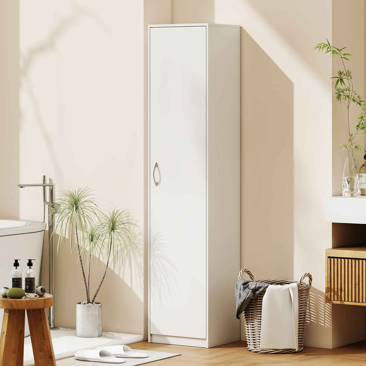 HOMCOM 5-Tier Slim Kitchen Cabinet with Adjustable Interior Space, Wooden, 40x35x180 cm, White