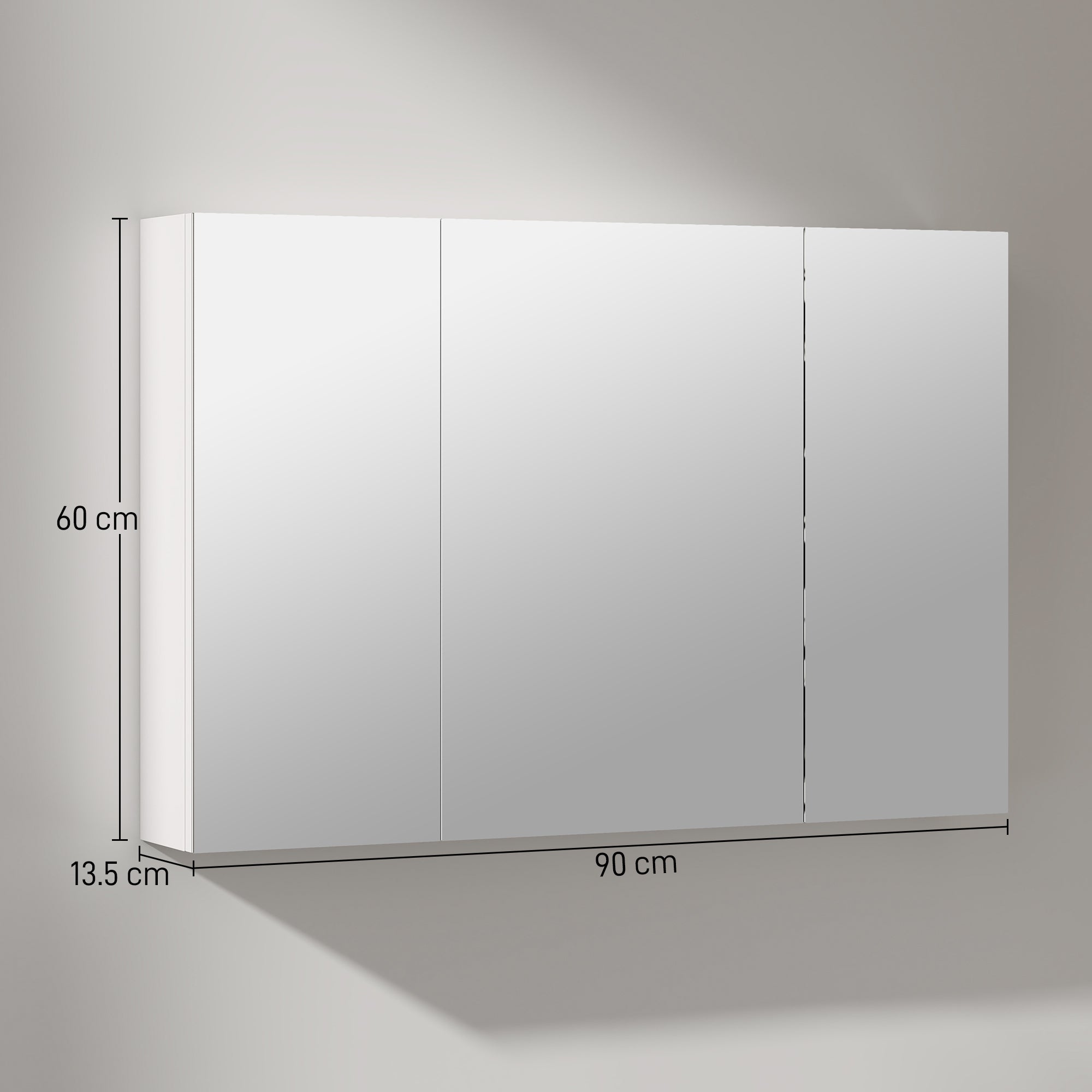 kleankin Bathroom Wall Cabinet with 3 Mirrored Doors and Adjustable Wooden Shelves 90x13.5x60 cm, White