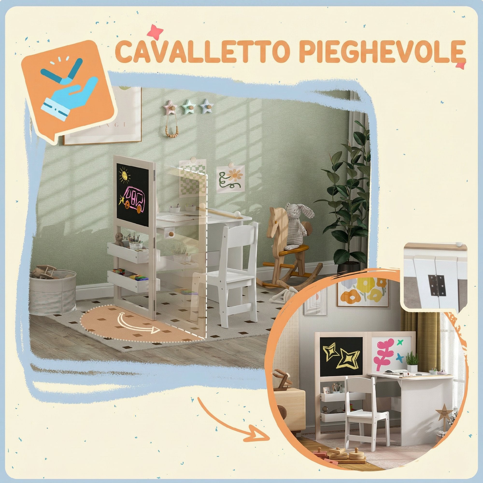 AIYAPLAY Kids Table and Chair Set for 3-8 Years Old with Blackboard, Whiteboard, Storage Containers and Paper Roll, White